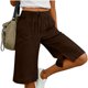 thumbnail image 1 of TaTaai Casual Shorts Stretchy Waist Cool Women Loose Wide Leg Bermuda Shorts Solid Color Side Slit Pockets Drawstring For Home Daily Summer Wear Gift, 1 of 7