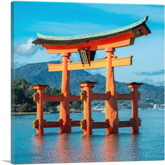 ARTCANVAS Itsukushima Shrine Tori Gate, Japan, Square Canvas Art Print - Size: 18" x 18" (0.75" Deep)