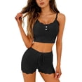 thumbnail image 4 of LIZUOJUN Women's Pajama Set 2 Piece Lounge Set Loungewear Soft Sleepwear Summer Sleeveless Pjs Tank Top Pants With Lace Edges, Black,M, 4 of 5