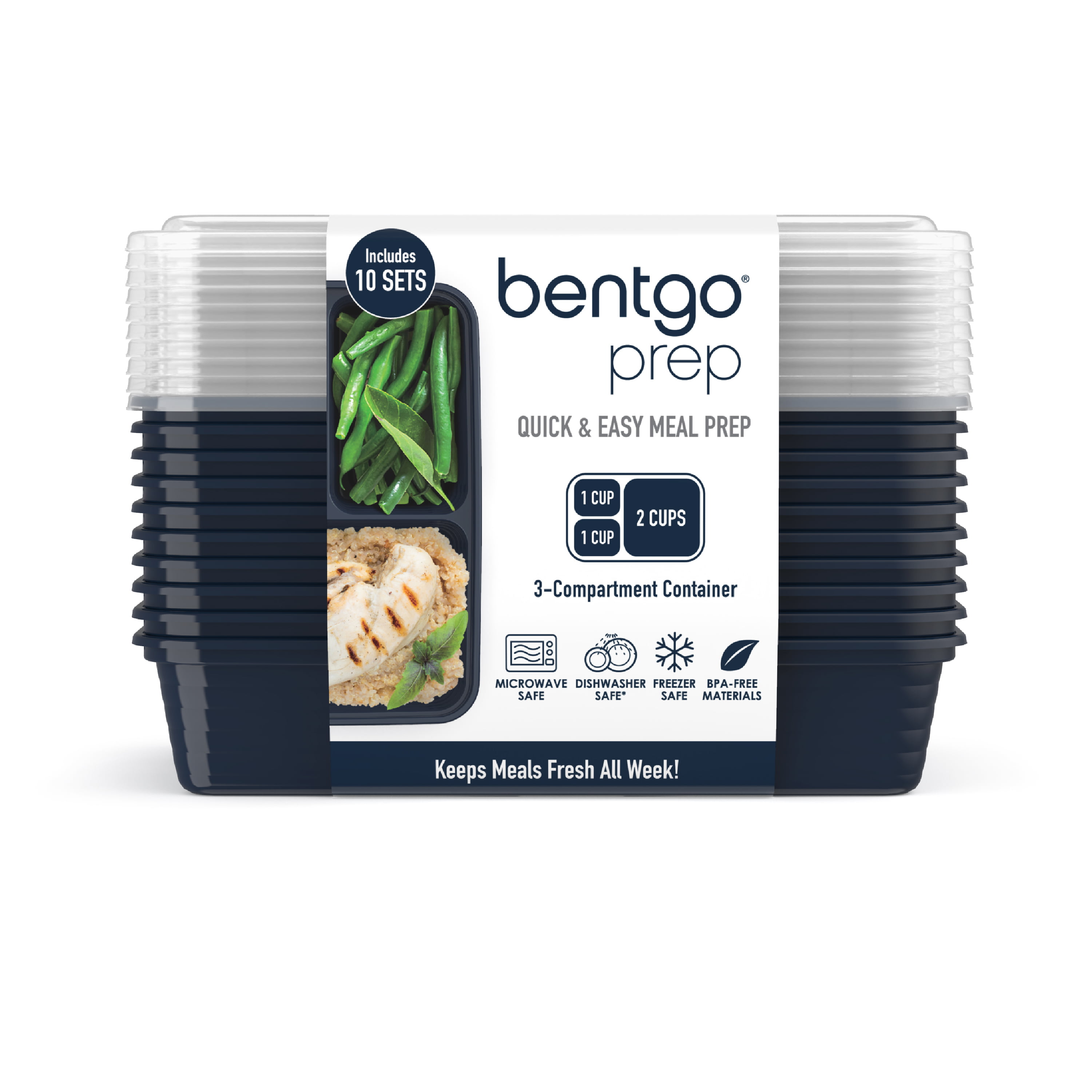  Bentgo® Prep 3-Compartment Containers - 20-Piece Meal Prep Kit  with 10 Trays & 10 Custom-Fit Lids - Durable Microwave, Freezer, Dishwasher  Safe Reusable BPA-Free Food Storage Containers (Silver): Home & Kitchen