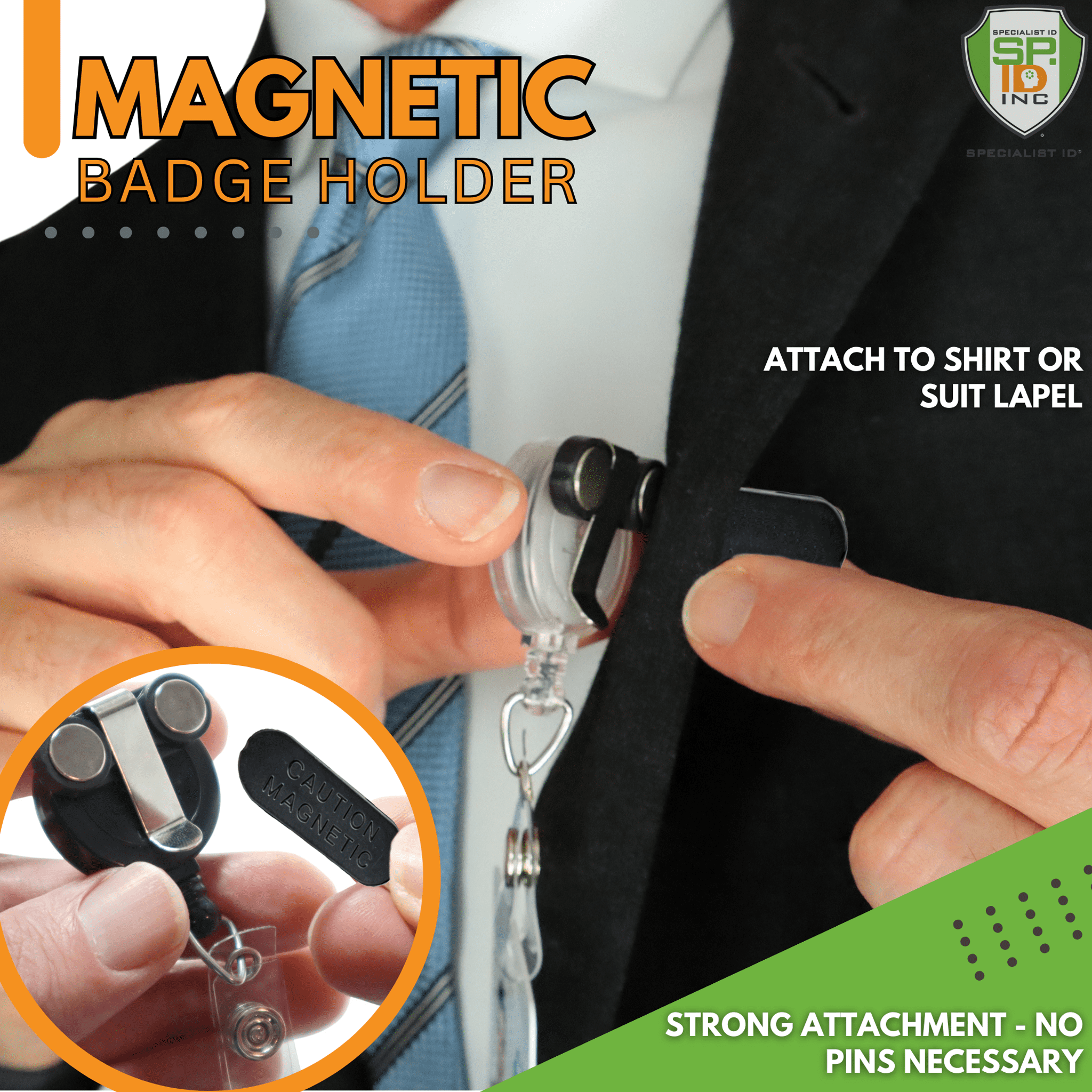 Bulk 25 Pack - Magnetic Name Badge Holder Retractable Badge Reel with Magnet Back - Retracting Magnetic Badge Lanyard ID Holder for Magnetic ID Badge Holder for Shirt or Lapel work Badges (Black)
