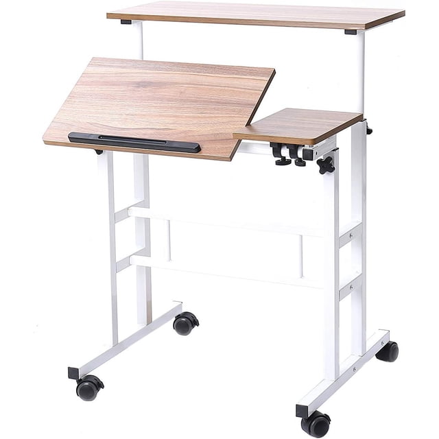 Sit-Stand Desk Cart Mobile Riser Standing Table Workstation Mobile Desk Height-Adjustable Sit to Stand Office Desk