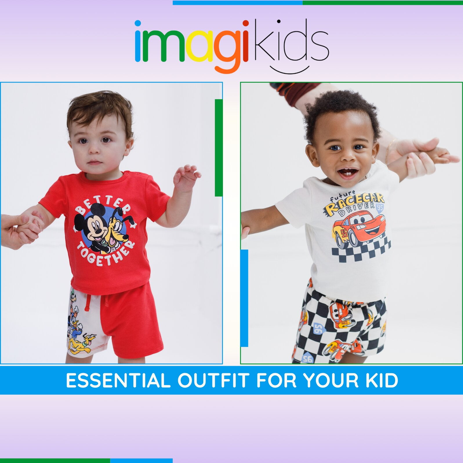 Disney Mickey Mouse Baby Boy or Girl Short Sleeve T-Shirt and French Terry Shorts Set Mickey Mouse and Pluto Blue