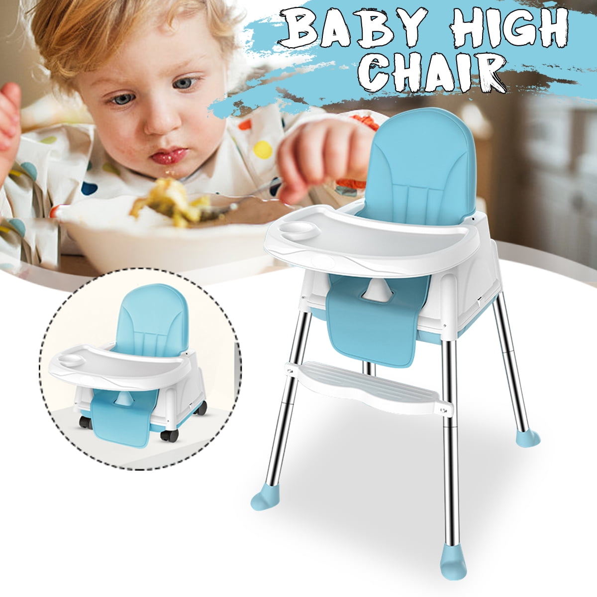 3-IN-1 Multi-Function Adjustable Baby High Chair Infant Toddler Feeding Booster Seat Folding with Adjustable Tray &amp; Leg For 6 months-5 years old Baby Playing Dining Chair