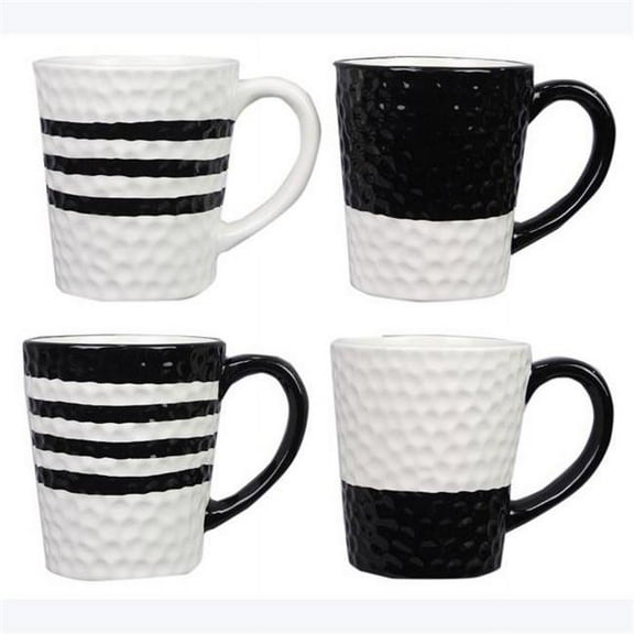 Youngs 11599 Ceramic Black & White Mug, Assorted Color - 4 Piece