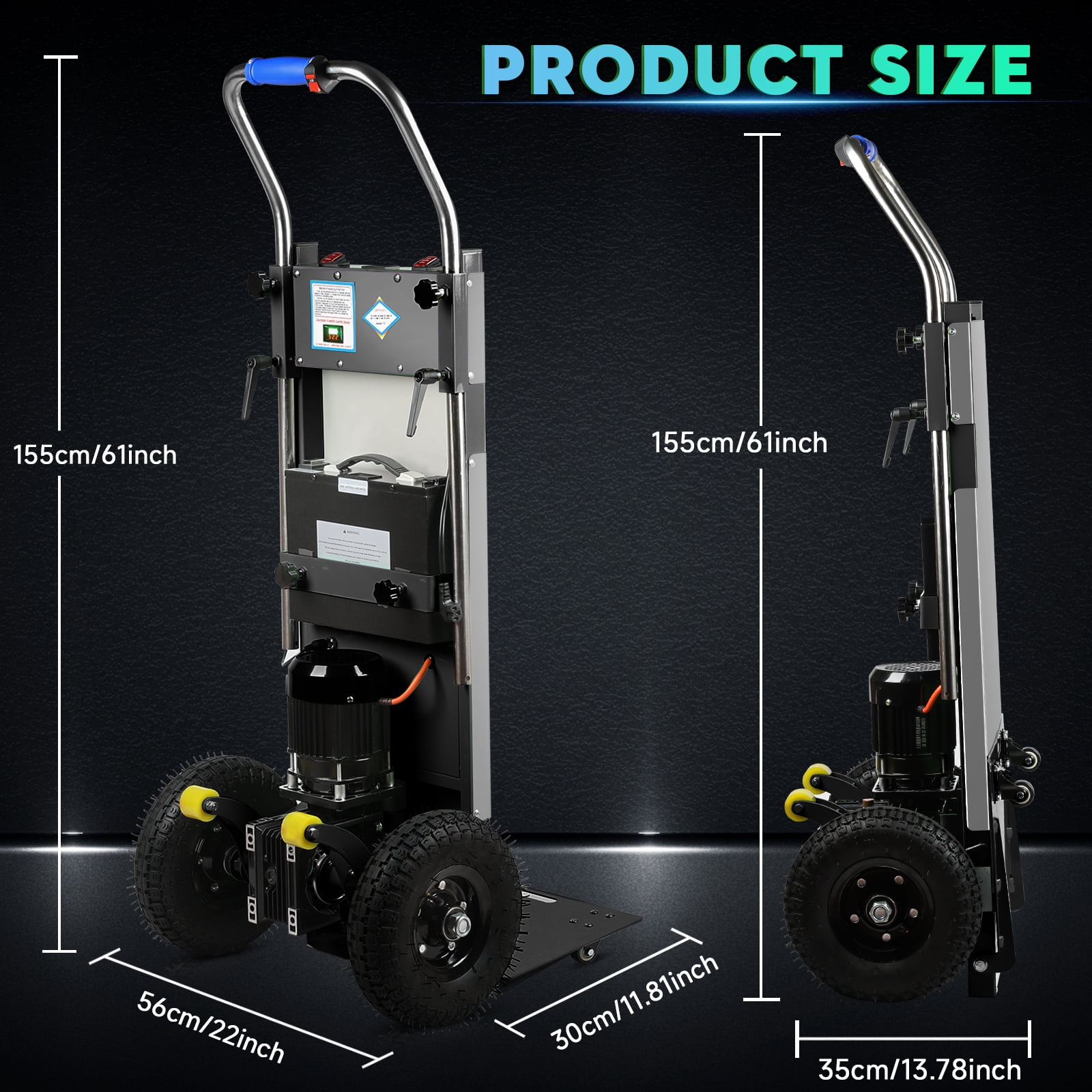 Vakiorn Heavy Duty Stair Climbing Cart 900 LBS Capacity Electric Hand Truck with 3 Ropes for Logistics Warehouse Furniture Transport Black