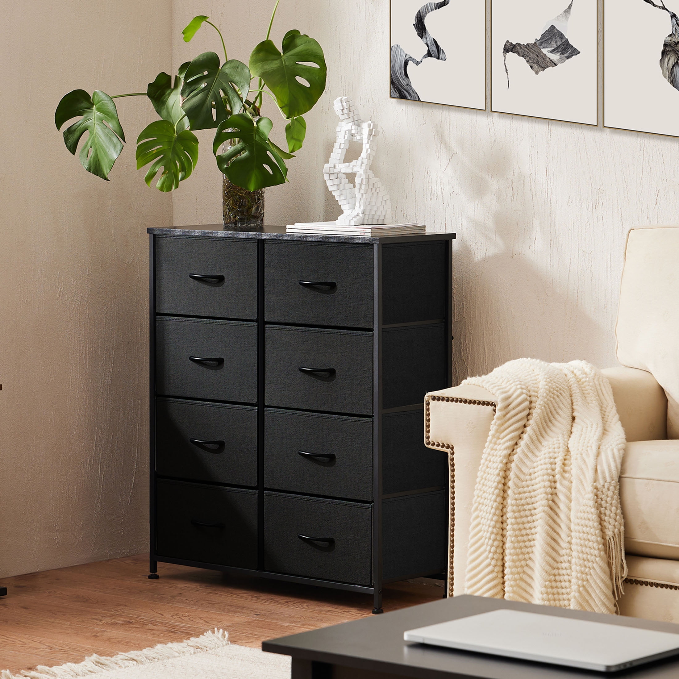 CONCETTA 8-Drawer Fabric Dresser, Storage Organizer Cabinet for Living Room, Bedroom, Office, Black
