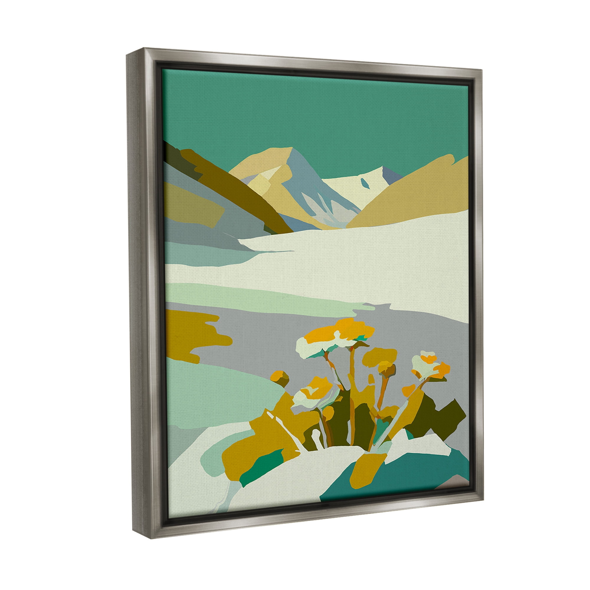 Stupell Industries Modern Mountain Abstraction Landscape Painting Gray Floater Framed Canvas Art Print Wall Art, 25 x 31