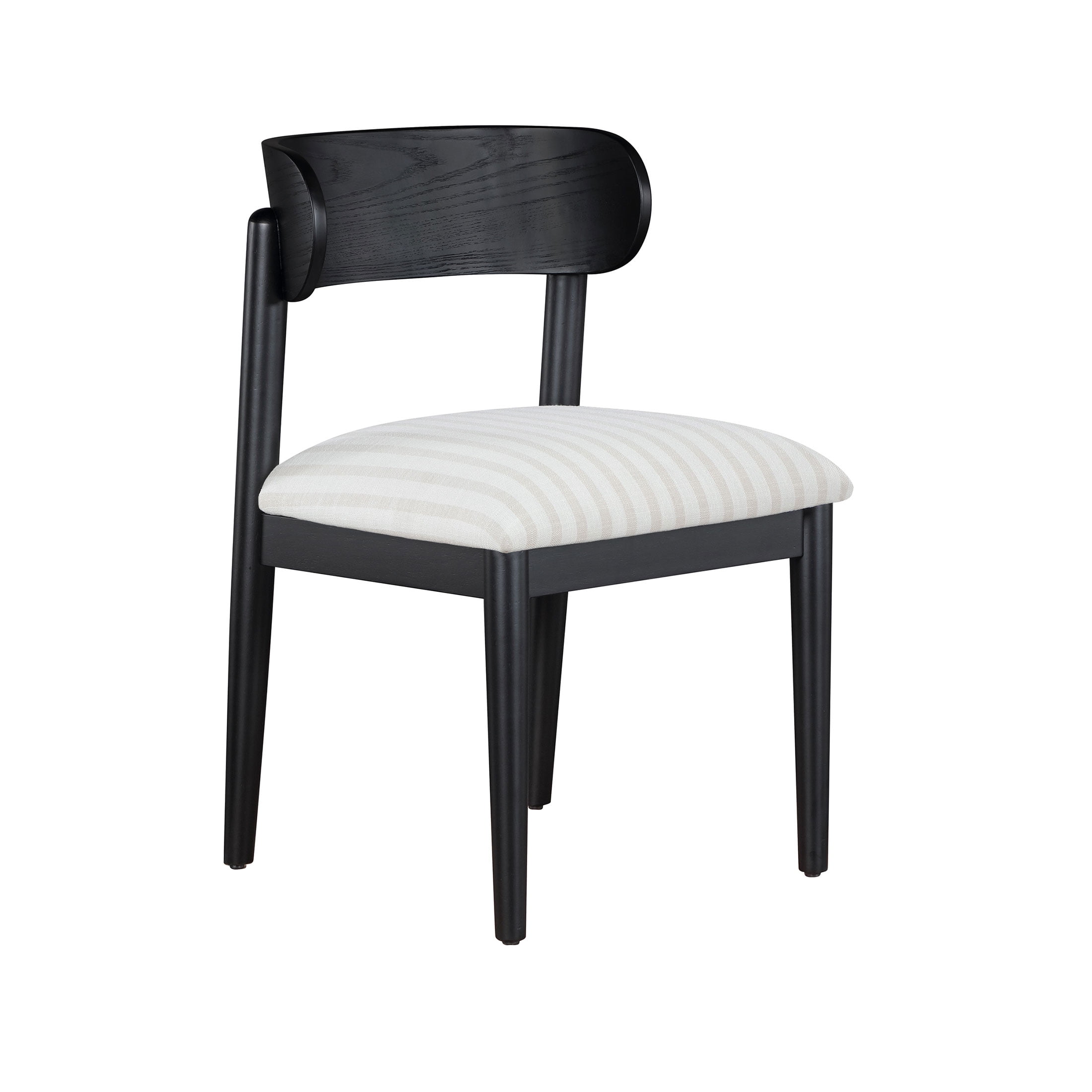 Beautiful Drew Dining Room Chairs by Drew Barrymore, Rich Black with Striped Fabric, Set of 2