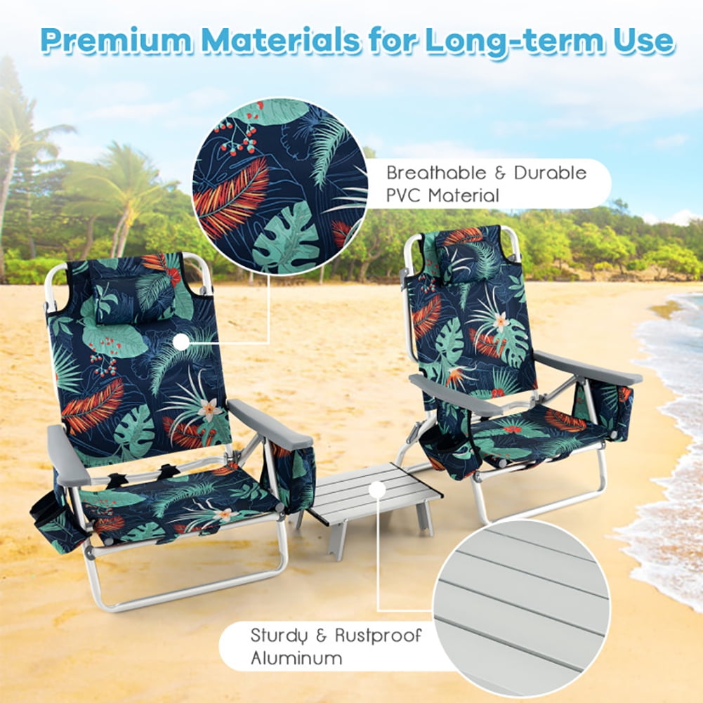 Aimee Lii 2 Packs 5-Position Outdoor Folding Backpack Beach Table Chair Reclining Chair Set, Outdoor Patio Furniture, Green