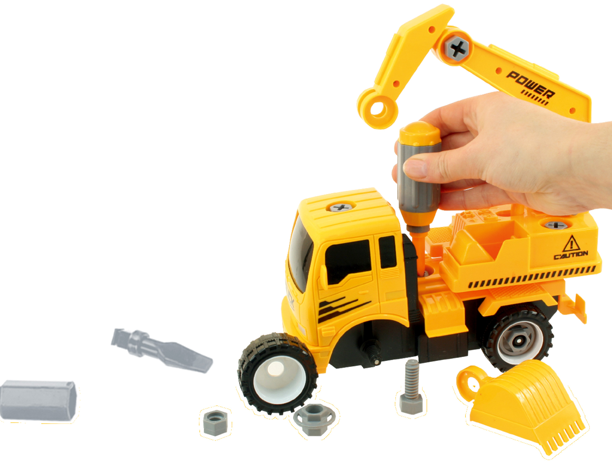 AZ Import AZImport T29A Take A-Part Construction Truck with 4 Different Forms, Dump Truck, Crane, Cement Mixer, Excavator