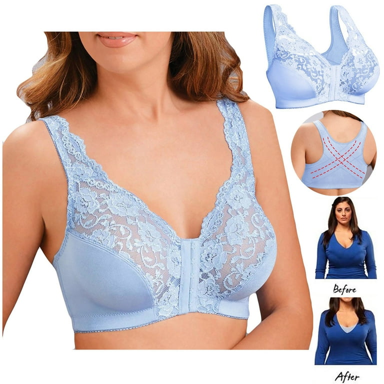 Sexy Lace Front Closure Bras Push Up Size 34a Blue Seamless Bra