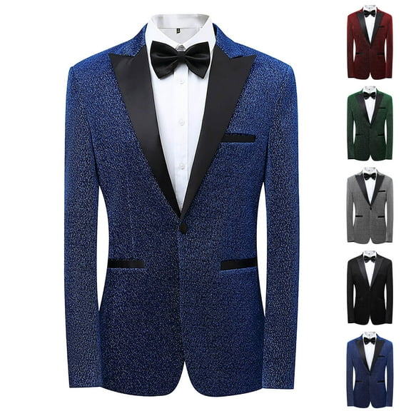 RYDCOT Men's Slim Fit Blazer Jackets Suit Single Row One Button Lightweight Sport Coats Casual Top Silver