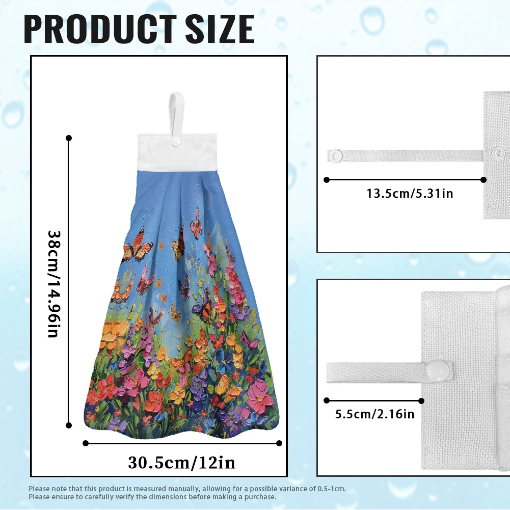 ZIATUBLE Butterfly Floral Hanging Hand Towel Oil Painting Dish Towels for Kitchen Quick Dry Hand Towels for Bathroom with Loop 3 Piece Easy to Clean Hanging Dish Towels Indoor Decor Accessories