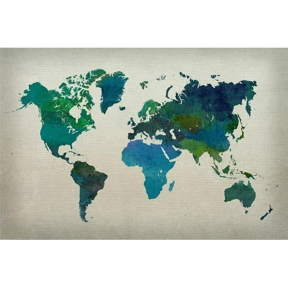 A NEW World Map Watercolor (Cool) Poster Canvas Posters Framed/Unframed