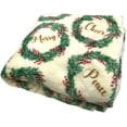 thumbnail image 5 of Serafina Home Christmas Holiday Throw Blanket: Decorative Wreath with Greetings Cheers Merry Peace Joy on Ivory Beige Background, 5 of 7