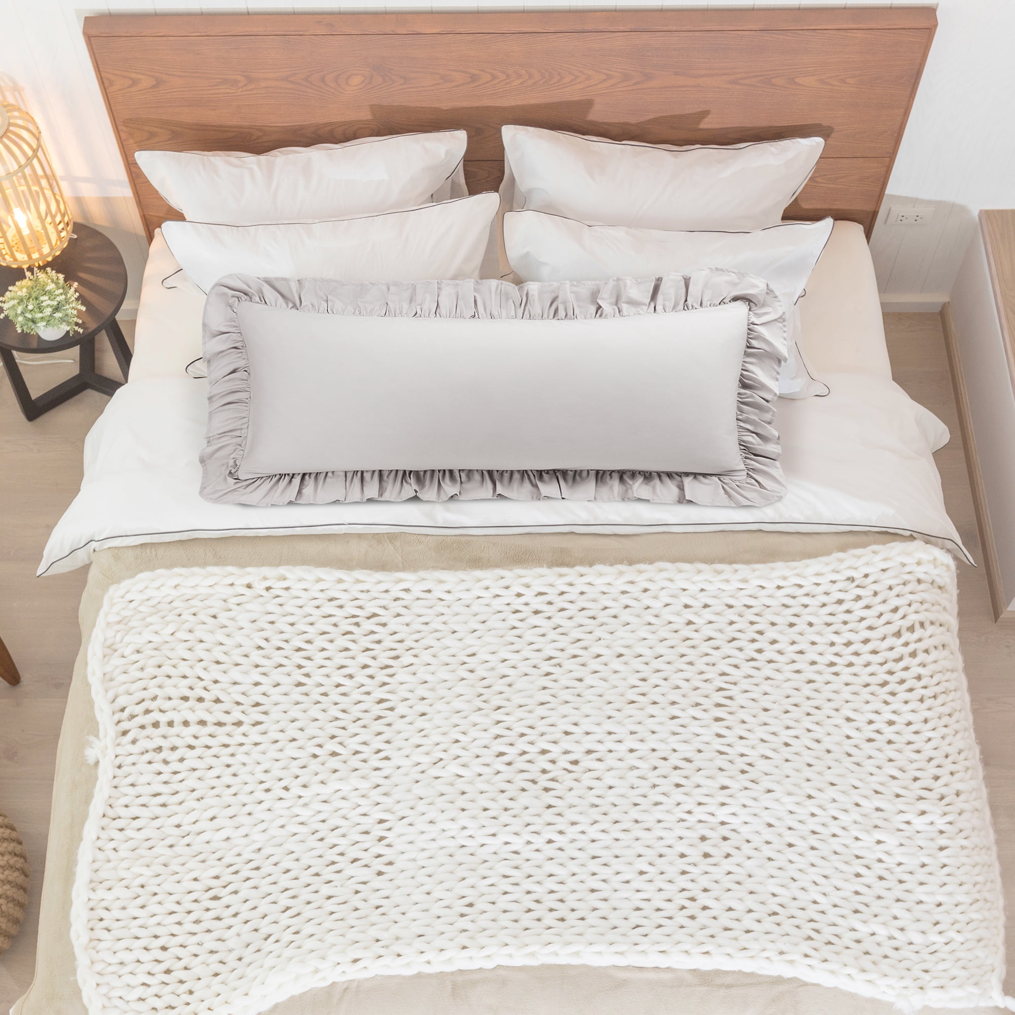 Unique Bargains 1Pc 100% Cotton Envelope Closure Body Ruffled Pillowcase Isabelline 20"x48"