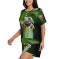 thumbnail image 2 of Fuzoiu Red-Eyed Tree Frog Print Women's Short-Sleeved Pajama Set,Lounge Sleepwear Set,Womens Pajama Sets 2 Piece,Button-Up Top and Shorts with Pockets-Large, 2 of 7