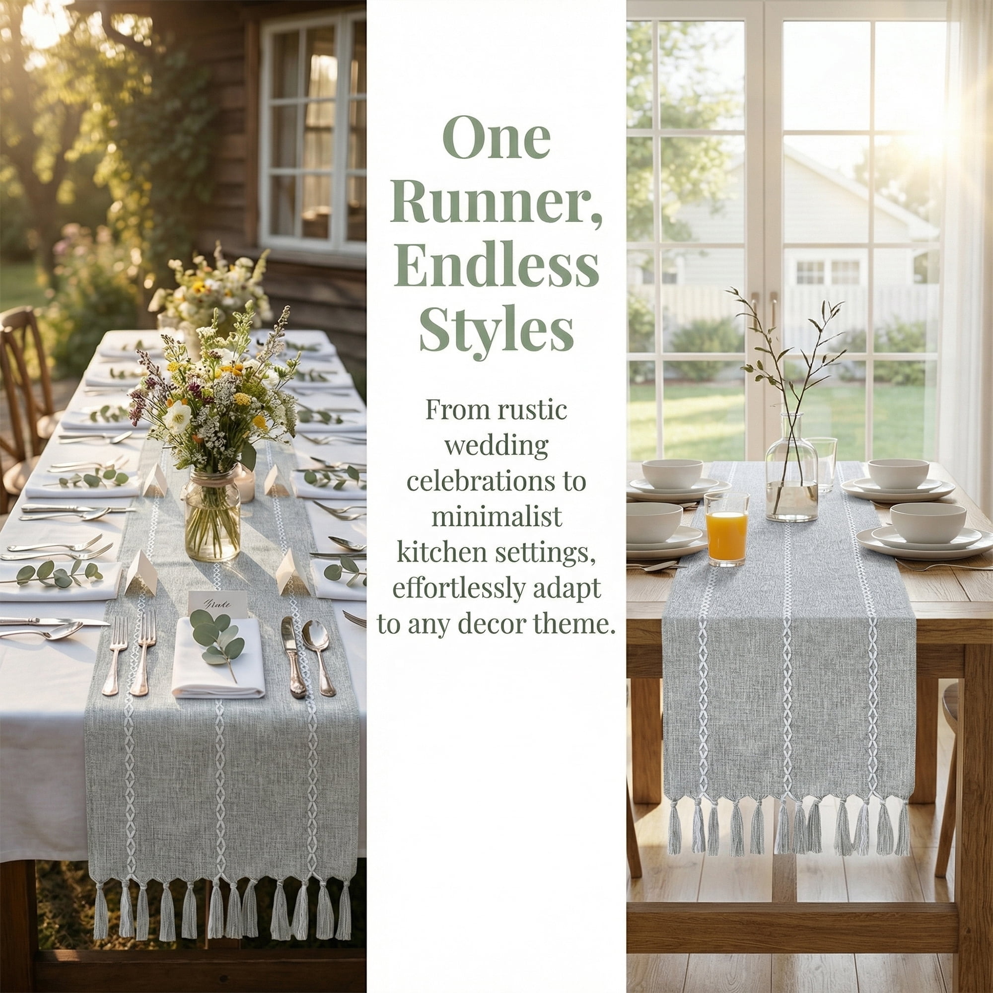 Unique Bargains Washable Polyester Kitchen Runner with Tassel for Dining Gray 13"x89.8"