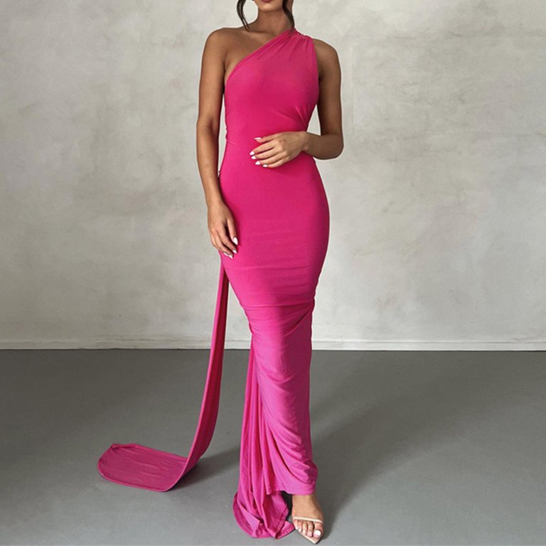 knee length dresses for ladies Priscilla A-Line Asymmetrical Bow Midi Wedding Guest Dresses, Hot Pink main image 1