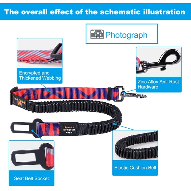 Car Seat Belt Dog Car Safety Leash Large and Medium Dog Car Protection Leash Adjustable Dog Seat Belt,Belt for Dogs with Elastic Bungee Buffer,Adjustable Safety Dog Car Harness Hook