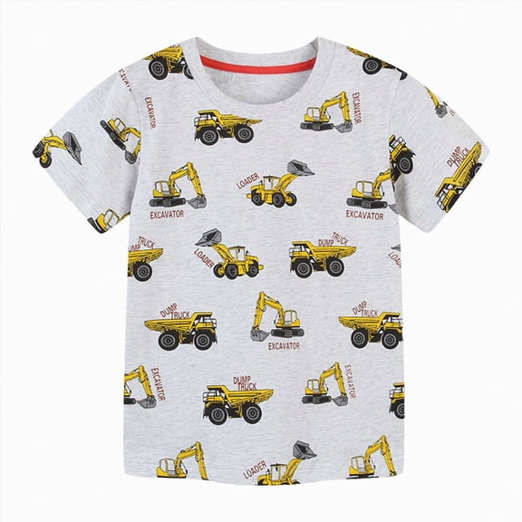 mgoYE Toddler Boy Shirts Excavator Cotton T Shirts 2T 3T 4T 5T Boys Short Sleeve Tshirts Summer Tee Top Clothes for Kids(Grey,5 Years)