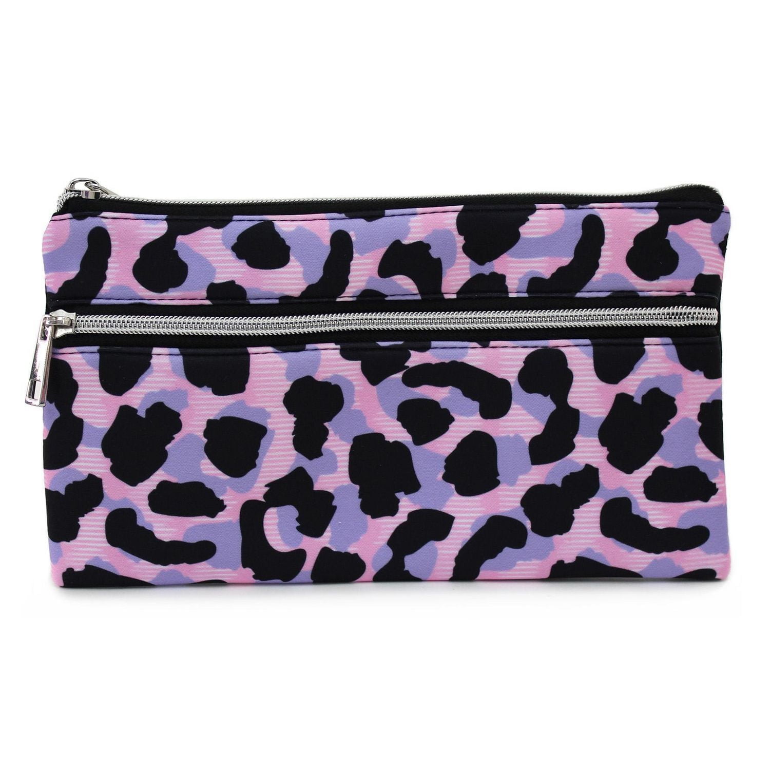 Pen+Gear Leopard Print Pencil Pouch in Purple with 2 Zip Compartments