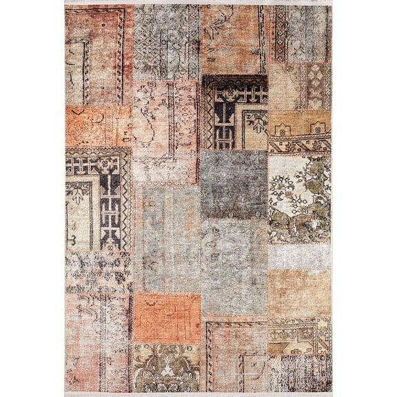 NewScotland Brown Patchwork Polyester Area Rugs for Living Room Washable Rugs Boho Moroccan Area Rug Soft Geometric Bohemian Carpet Distressed Indoor Rug for Bedroom Dining Room Office Nonslip Rug