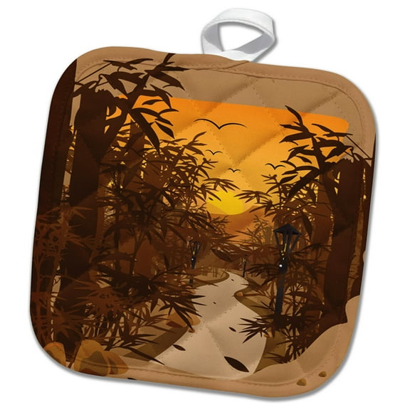 3dRose, Asia Forest with Bamboo and Sunset in the Background, 8x8 Potholder
