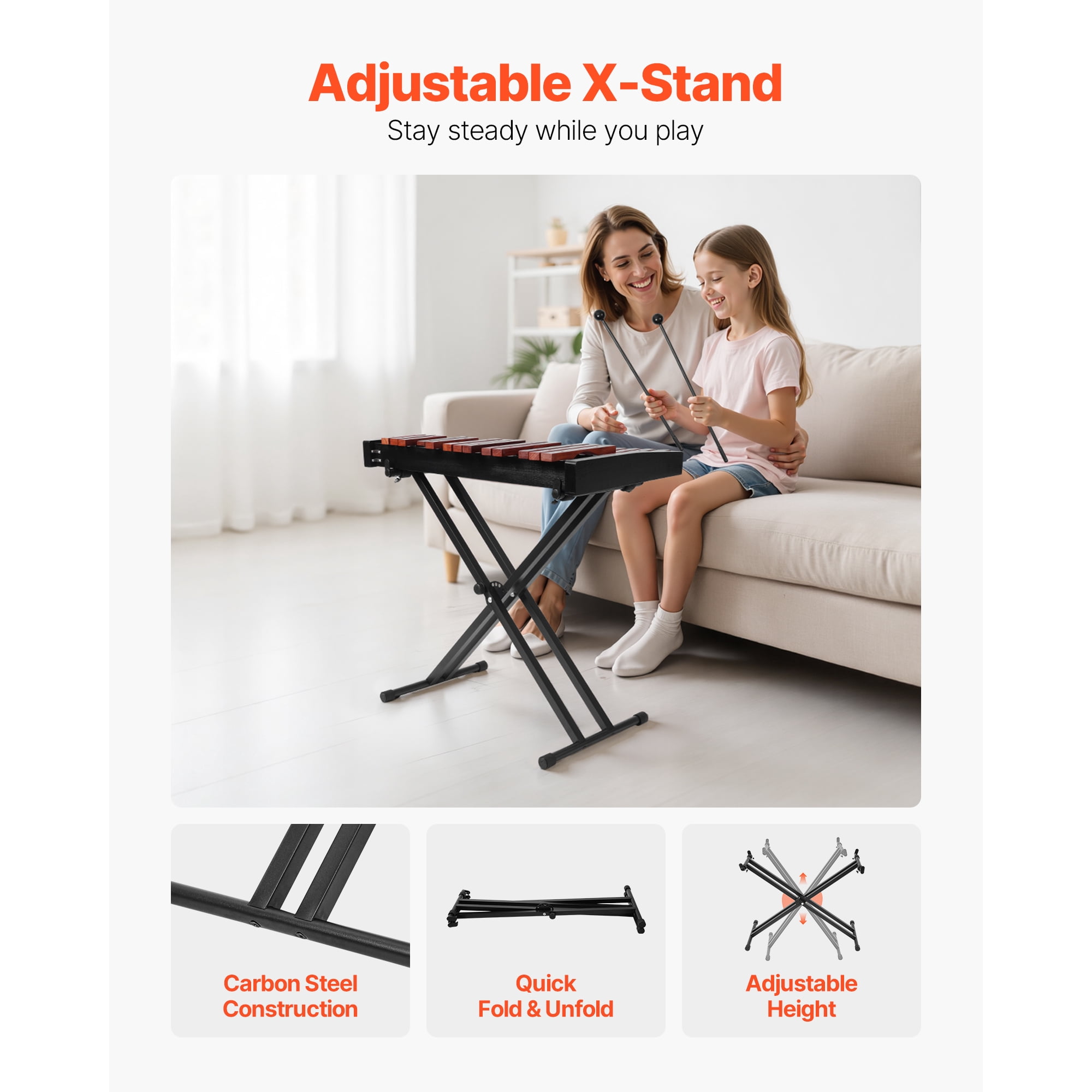 KFFKFF 32-Note Glockenspiel Xylophone with Adjustable Stand, Wooden Percussion Instrument Kit, Includes 4 Mallets and Carrying Bag, Suitable for Beginners, Adults, and Kids