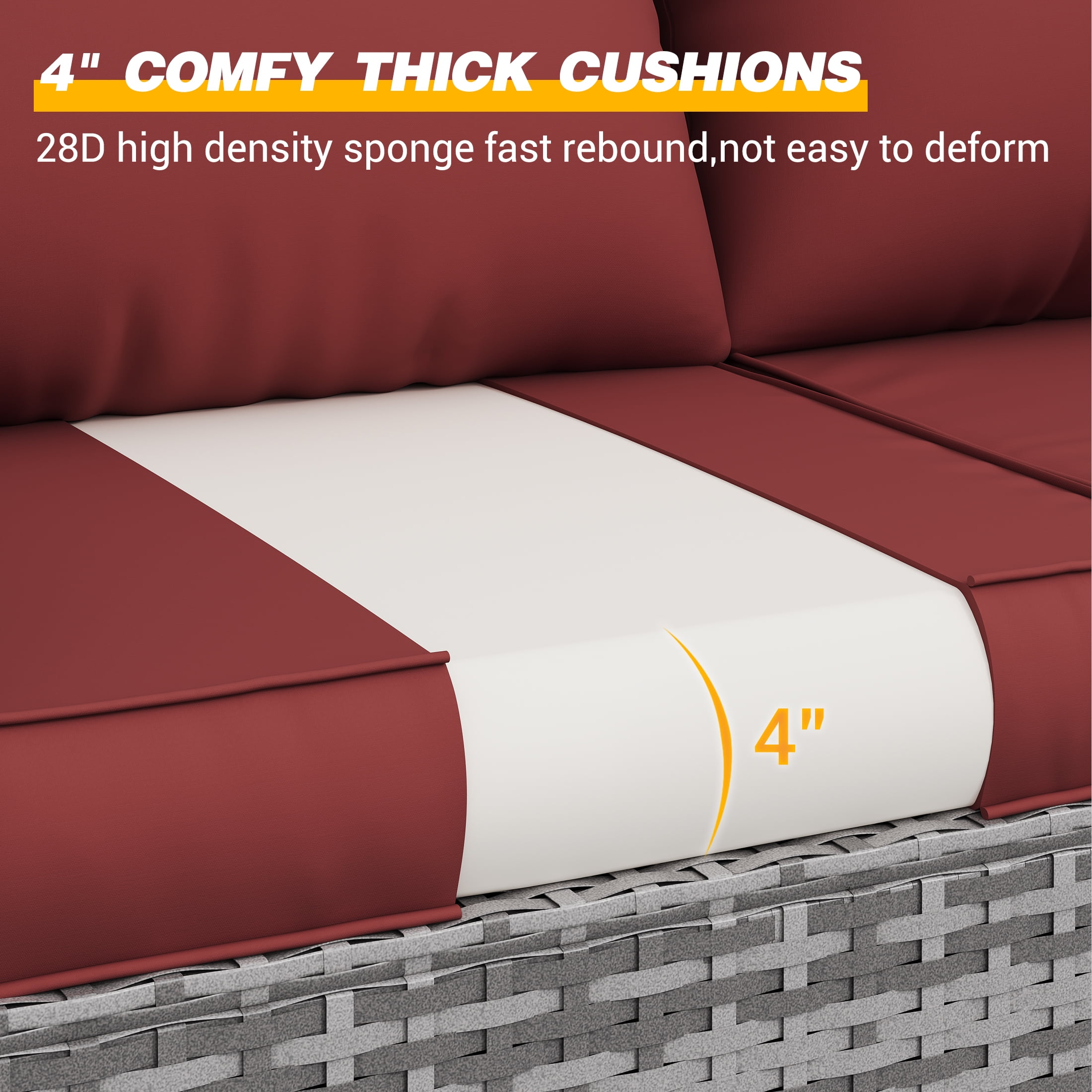 UDPATIO Outdoor Cushions for Patio Furniture, 4'' Replacement Cushions for Outdoor Furniture, Set of 4 Water-Resistant Outdoor Sectional Cushions for Sofa Couch Chair (Red)