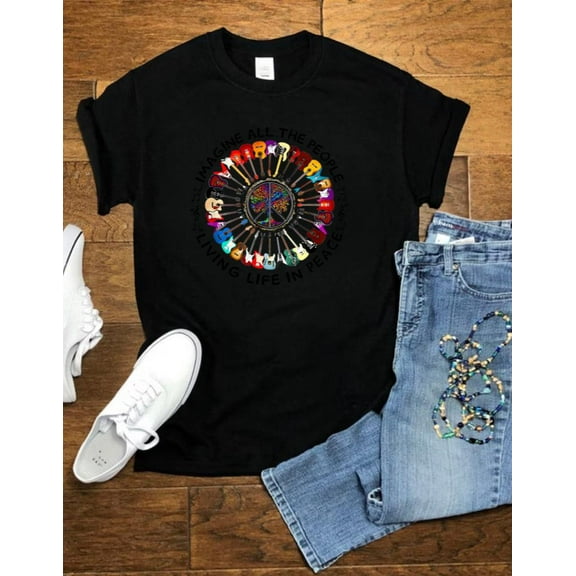 Retro Beatles Inspired Imagine Guitar Peace Lyric Music Lover Unisex T-Shirt, up to size 5XL
