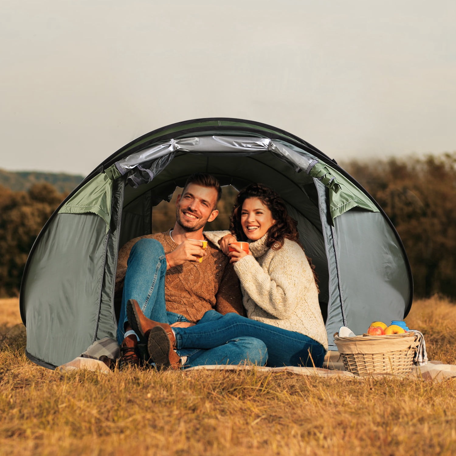 iMounTEK Camping Instant Tent, 3-4 Person Pop Up Tent, Water Resistant Dome Tent, Easy Setup for Camping Hiking and Outdoor, Portable Tent with Carry Bag,Green