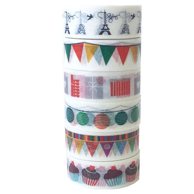 Coofit 6 Rolls Christmas Masking Planner Tape Cute Tearable Cartoon Craft Tape