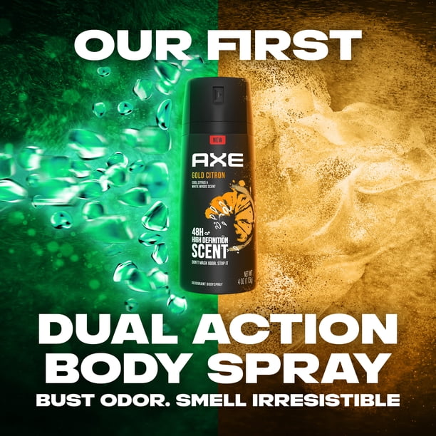Axe Gold Citron Men's Deodorant Body Spray, Fresh Citrus and White