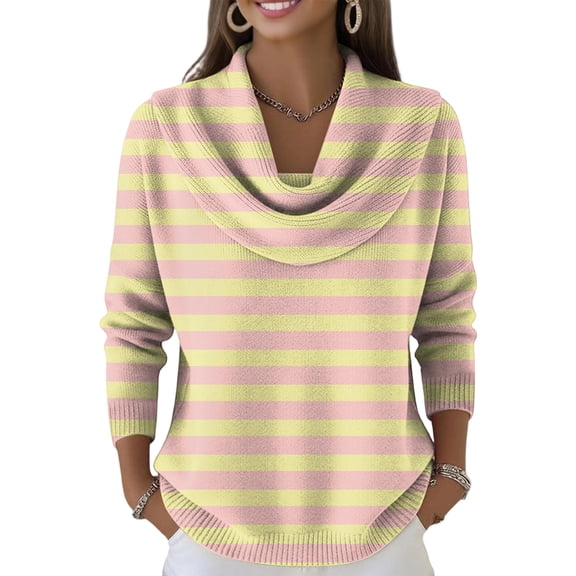 Kixjoy Womens Yellow Sweaters Cowl Neck Long Sleeve Knit Sweaters Lounge Trendy Vacation Pullover Soft Petite Fall Womens Tops, Yellow XXL