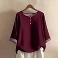 thumbnail image 2 of Womens Tops Dressy Casual, Comdrip Women's Tops Solid Color Women's Top 3/4 Sleeves Blouse Tops Women's Blouse T Shirt Women Blouses Wine S, 2 of 4