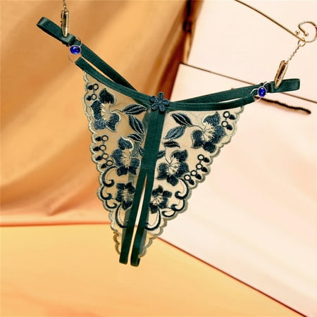 Women Embroidered Panties Sexy Belt Adjustable Knot Sexy Open Crotch Thong Panties Womens Silk Bikini Panties
