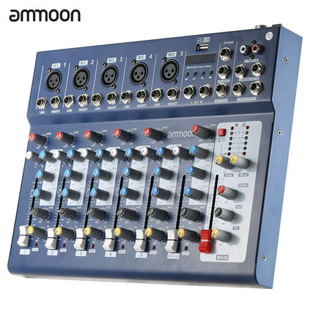 ammoon F7-USB 7-Channel Digital Mic Line Audio Sound Mixer Mixing Console with USB Input 48V Phantom Power 3 Bands Equalizer for Recording DJ Stage Karaoke Music (Best Sound Mixer For Pc)