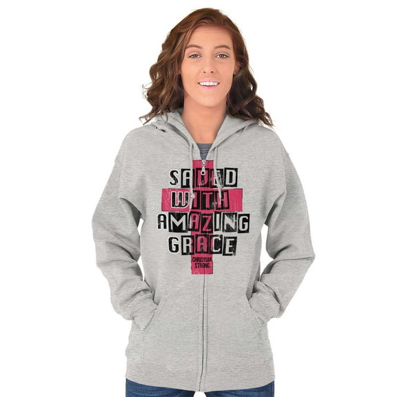 Saved Amazing Grace Christian Zip Up Hoodie Men's Women's Brisco Brands S