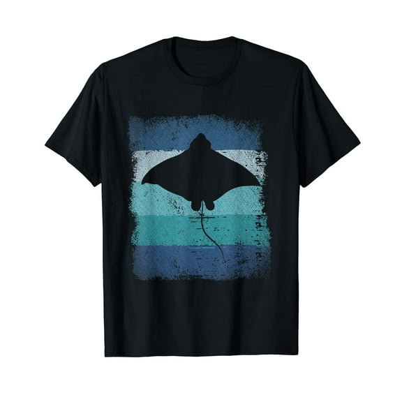 Ocean Animal Scuba Diving Stingray Retro Manta Ray T-Shirt Black Tee