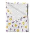 thumbnail image 2 of Purple and Yellow Soft Flannel Fleece Blanket, Halloween Scary Skeleton Themed Plenitude Skull Printings, Cozy Plush for Indoor and Outdoor Use, 60" x 80", Mustard Violet and White, by Ambesonne, 2 of 5