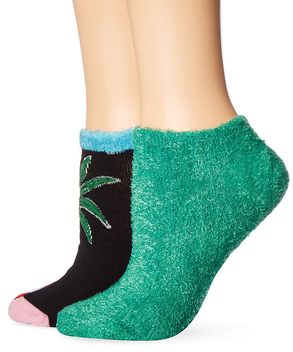 Hue Womens Gift Box Christmas Footie Socks Set One Printed Sock and Fluffy Solid Sock