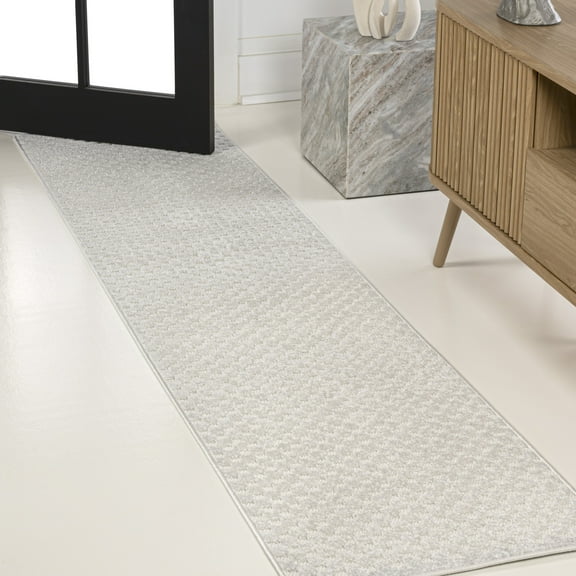 JONATHAN Y SCANDINAVIAN 2 x 8 Runner Rug, Finn Minimalist Checkered Monotone - Ivory/Cream, SCN108A-28