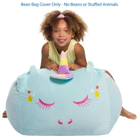 UPC: 0810073460164 | Posh Creations Animal Bean Bag Stuffable Cover  Soft Cover  Kids  2 ft  Blue Unicorn