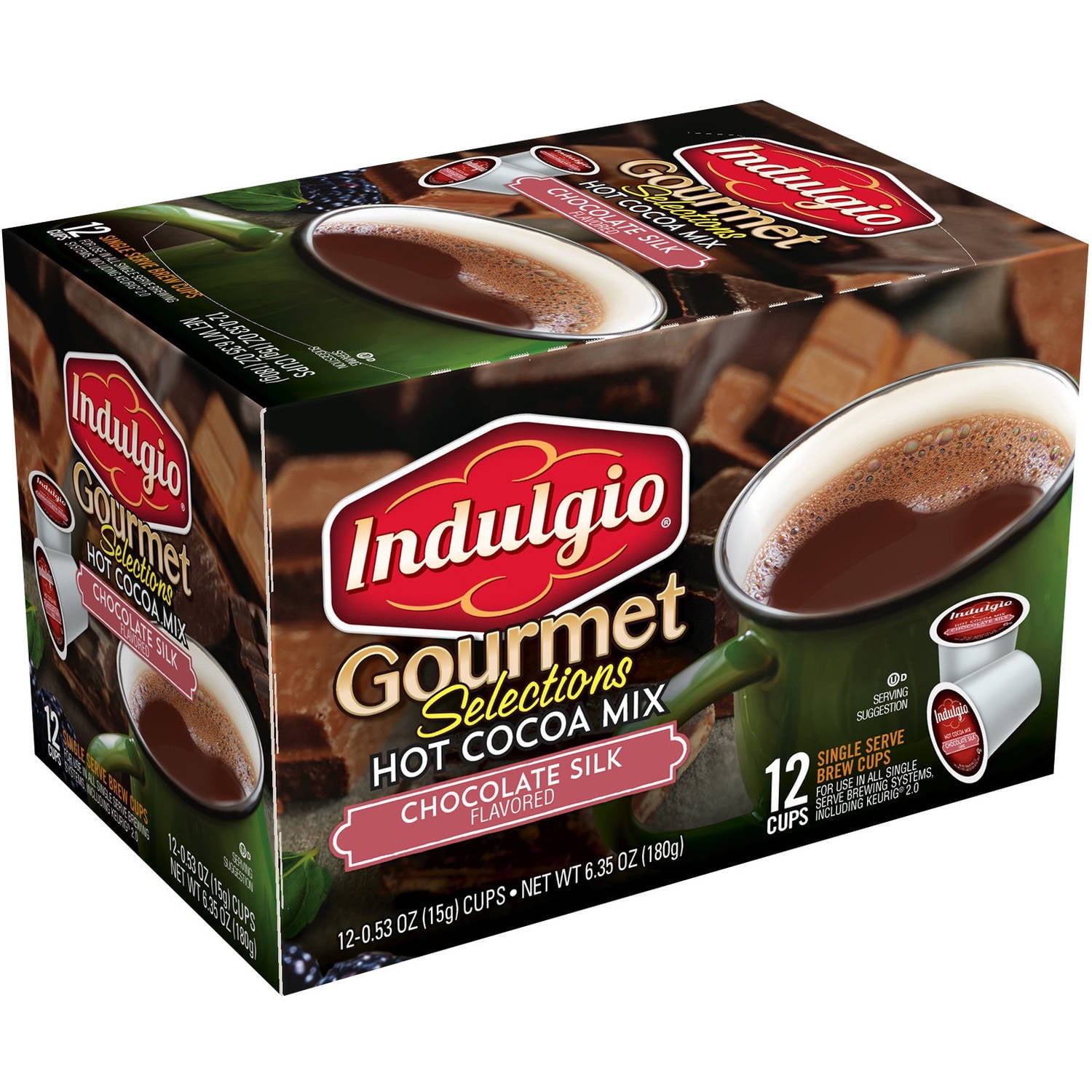 Indulgio Gourmet Selections Chocolate Silk Hot Cocoa Mix K-Cups, 0.53 oz, 12 count by Trilliant Food