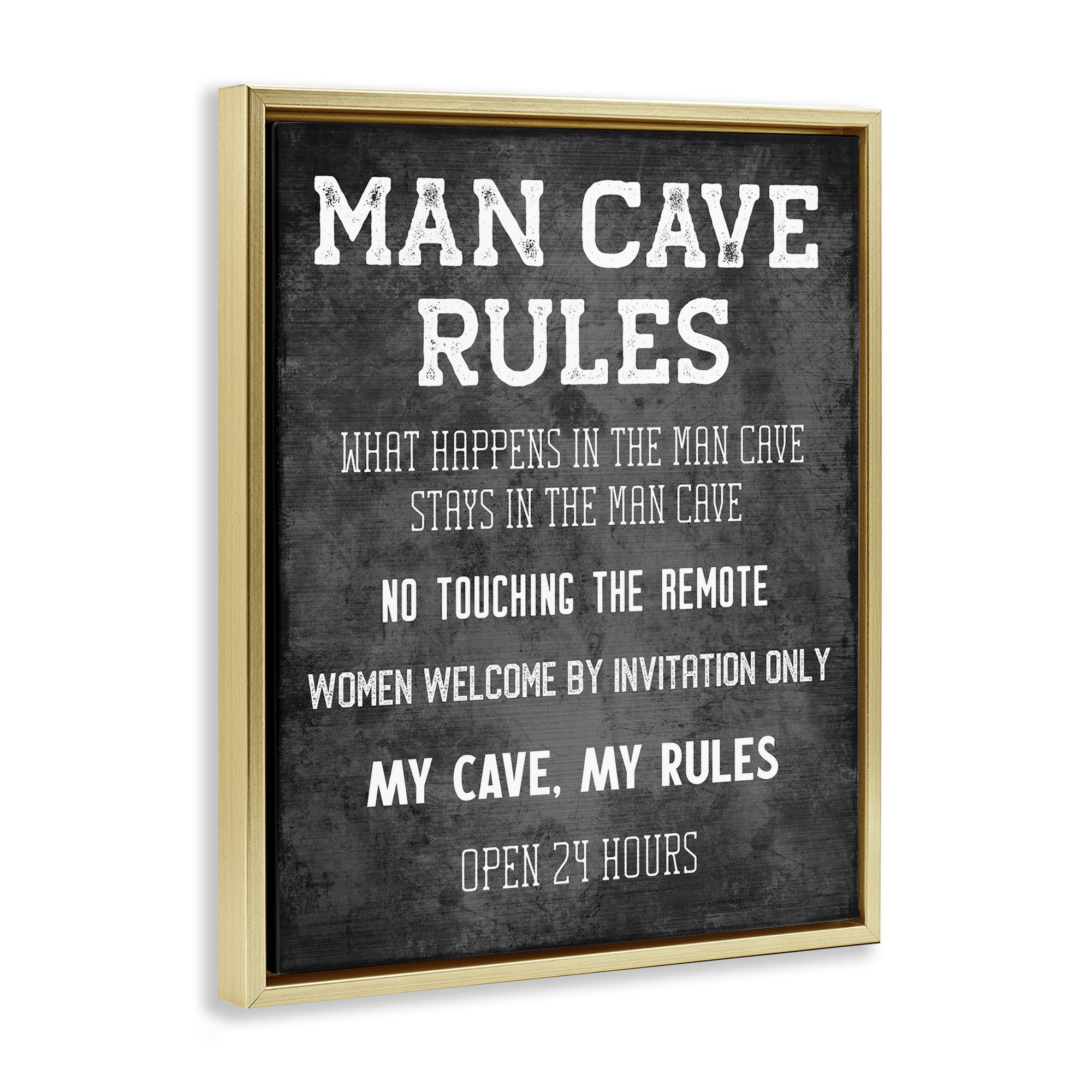 Stupell Industries My Man Cave Rules Typography Painting Gold Floater Framed Art Print Wall Art, 17 x 21