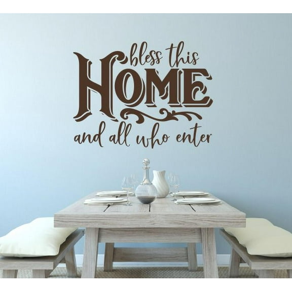 Kitchen Wall Art Decal Bless This Home All Who Enter Decor Sticker Letters 30x23-Inch Chocolate Brown