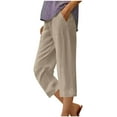 thumbnail image 3 of Mgmyaa Women's Casual Capris Spring Summer Solid Cotton Linen Elastic Waist Loose Straight-Leg Cropped Pants Yoga Pants, 3 of 5