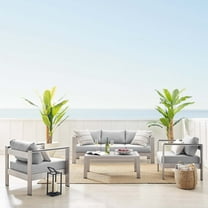 Modway Shore Sunbrella® Fabric Outdoor Patio Aluminum 4 Piece Set in Silver Gray